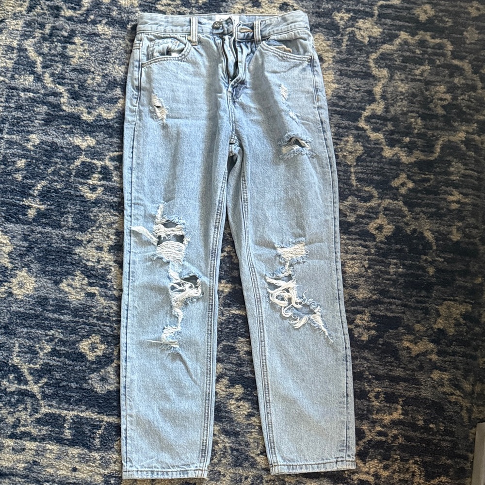 Classic Light Blue Distressed Straight Leg Jeans